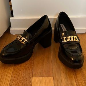 Steve Madden Black Gold Chain Chunky Heeled Loafers